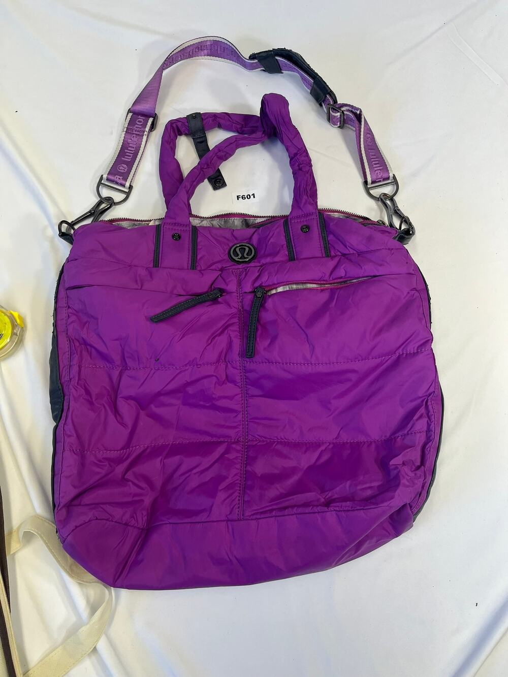 Lululemon Purple Quilted Gym Tote Duffel Shoulder Bag Yoga Travel Weekender